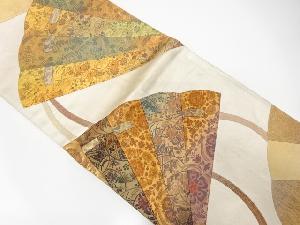 アンティーク 切りばめ 桧扇に花鳥模様織り出し袋帯(材料)